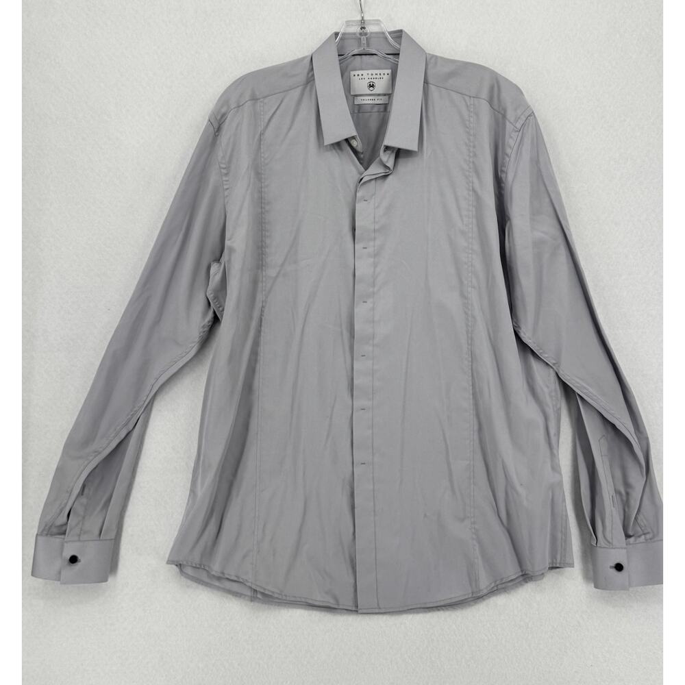 Ron Tomson Gray Pure Cotton Tailored Fit Collared Button Up Dress Shirt Sz 6 NEW
